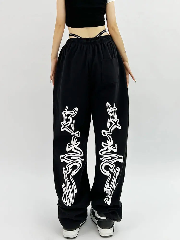 Gothic Black Oversize Y2K Jogging Sweatpants Harajuku Grunge Kpop Wide Leg Graphic Sports Pant Main image