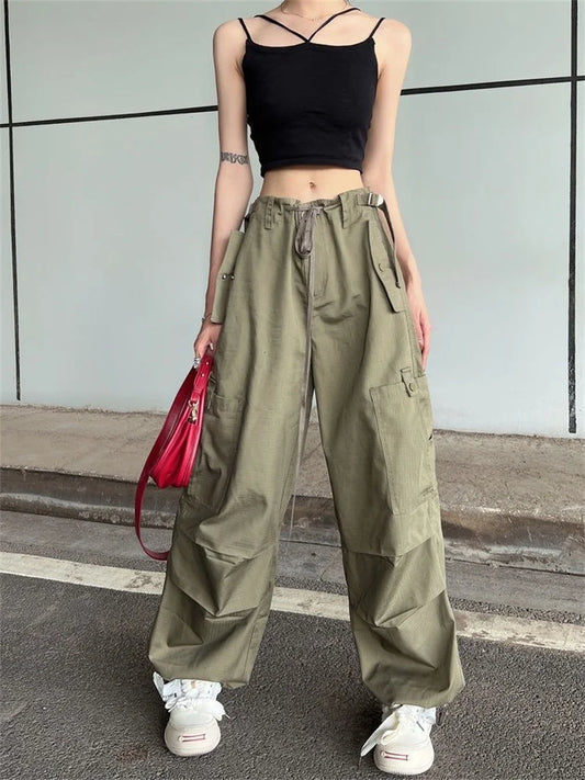 Retro Green Cargo Women Y2K Harajuku Oversize Wide Leg Pant
