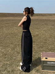Black Side Striped Oversize Harajuku Korean Loose Wide Leg Pant