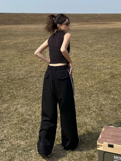 Black Side Striped Oversize Harajuku Korean Loose Wide Leg Pant