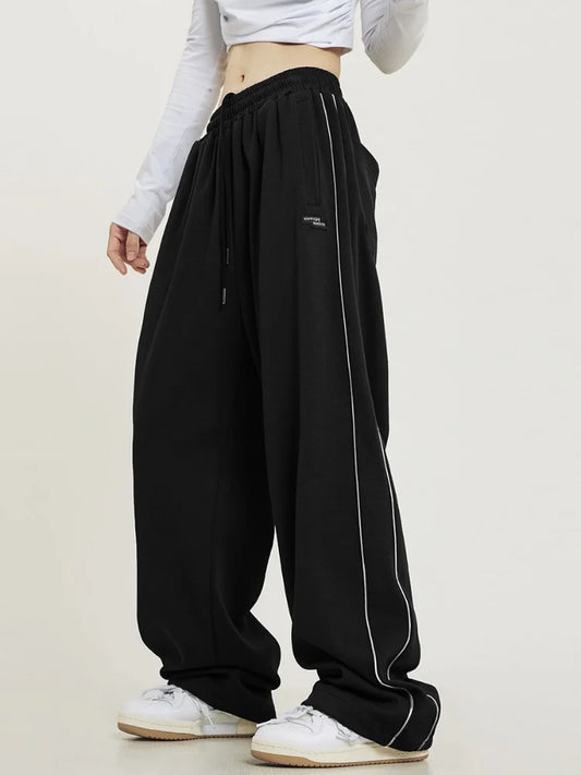 Black Striped Oversize Harajuku Streetwear Edgy Style Tracksuits Pant