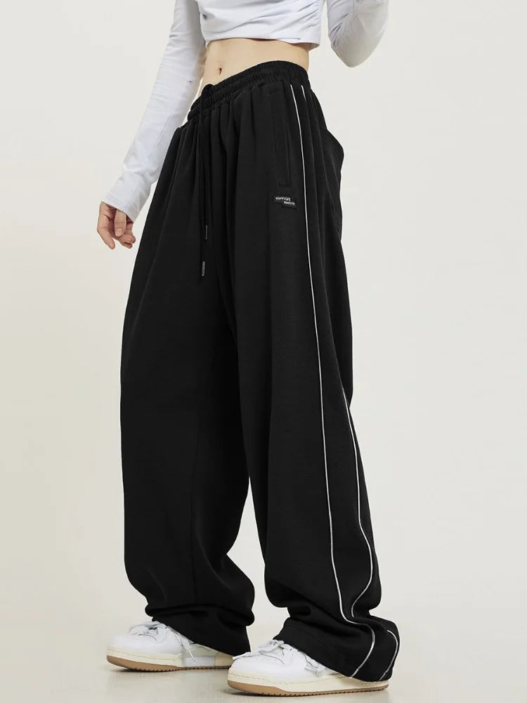 Black Striped Oversize Harajuku Streetwear Edgy Style Tracksuits Pant Main image