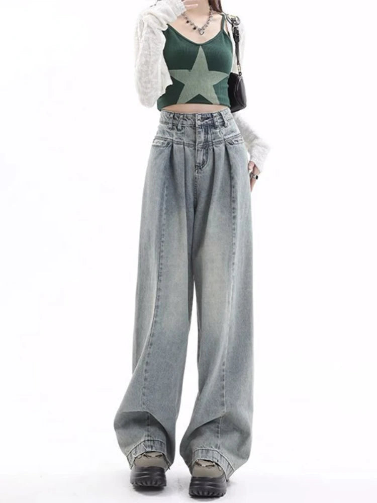 Blue Baggy Women Y2K Gyaru Oversize Wide Leg Denim Harajuku Pant