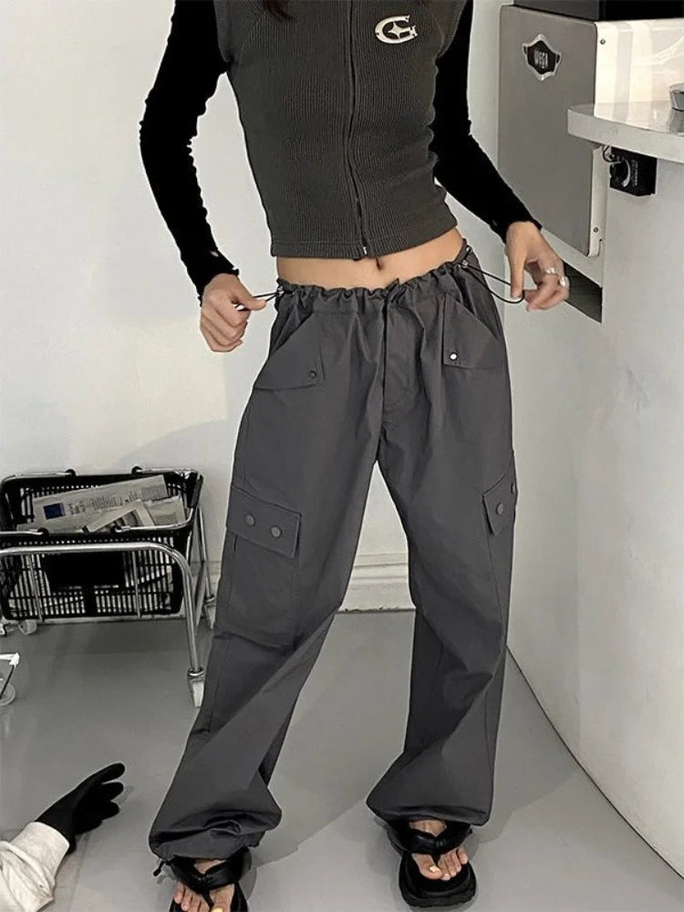 Hippie Vintage Gray Cargo Y2K Streetwear Baggy Techwear Wide Leg Sweatpant Main image