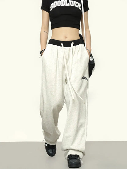 Hippie Y2K Gray Jogger Sports Kpop Harajuku Streetwear Patchwork Pant