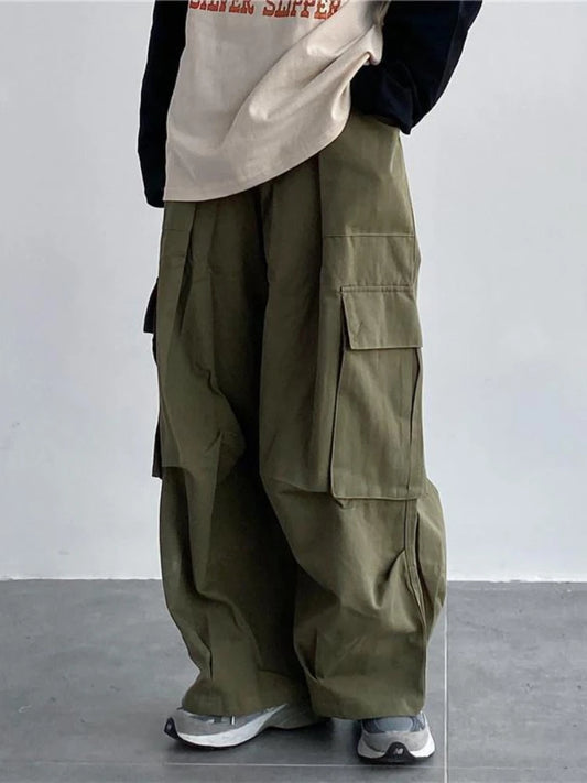 Green Cargo Women Y2K Hippie Kpop Harajuku Oversize Wide Leg Pant