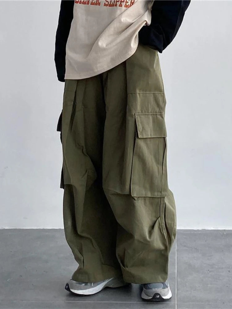 Green Cargo Women Y2K Hippie Kpop Harajuku Oversize Wide Leg Pant Main image