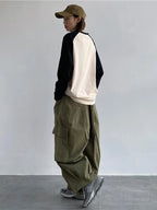 Green Cargo Women Y2K Hippie Kpop Harajuku Oversize Wide Leg Pant