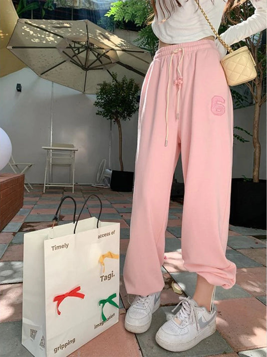 Pink Jogging Sweatpants Women Kawaii Cute Letter Print Oversize Pant