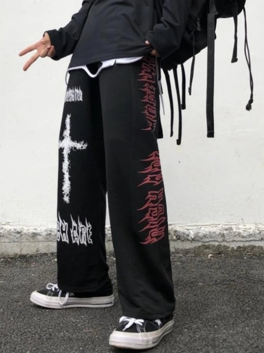Gothic Wide Women Harajuku Graffiti Anime Streetwear Loose Pant