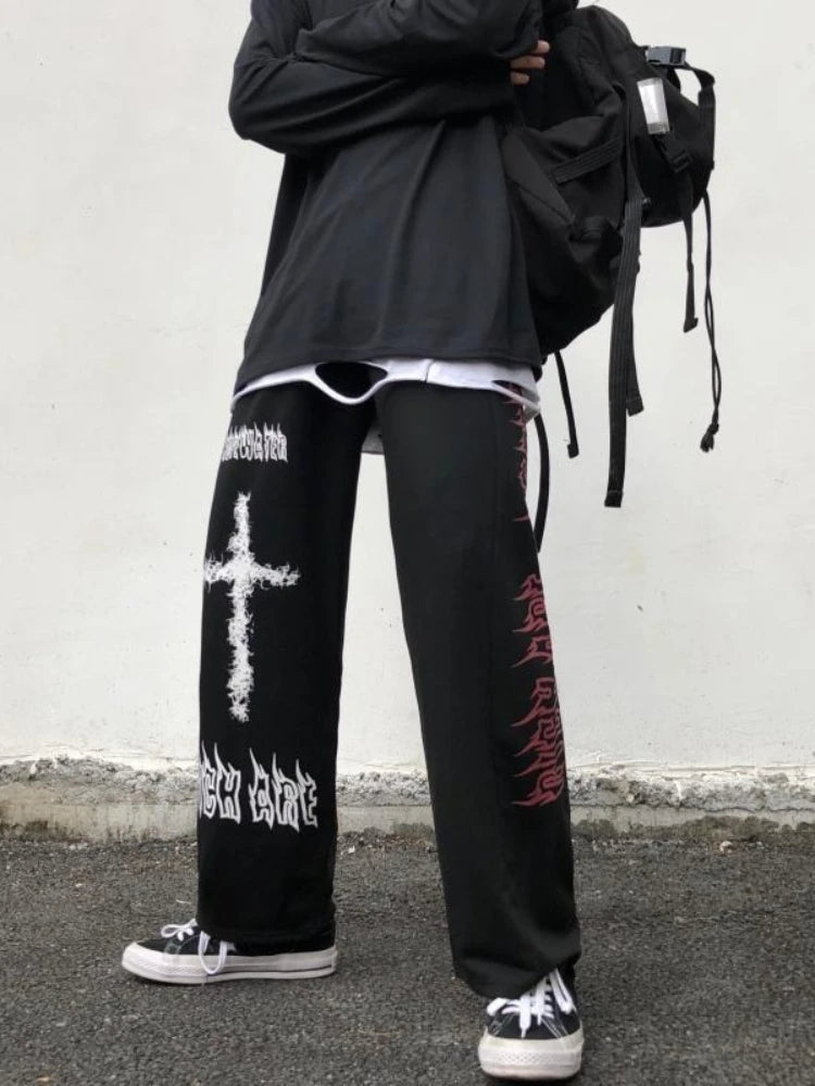 Gothic Wide Women Harajuku Graffiti Anime Streetwear Loose Pant