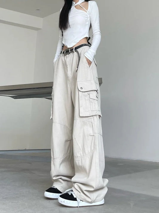 Techwear Harajuku Beige Cargo Retro Y2K Streetwear Oversize Pant