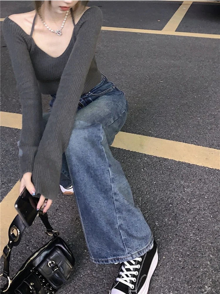 Baggy Women Y2K Streetwear Oversize Distressed Wide Leg Denim Pant