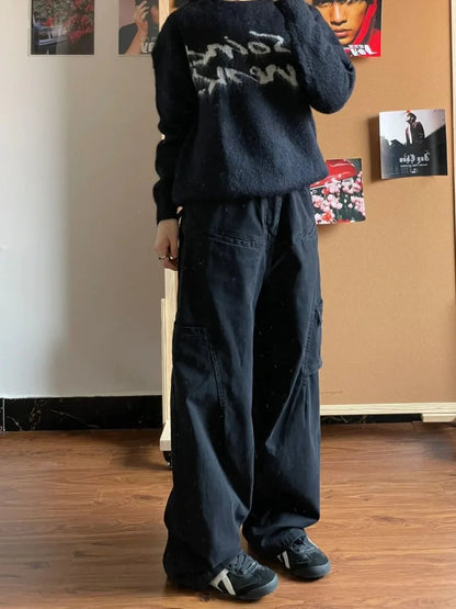 Black Cargo Women Japanese Streetwear Oversize Grunge Pant