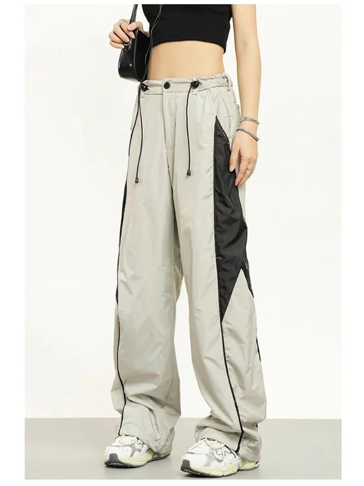 Vintage Patchwork Beige Sweatpants Retro Streetwear Wide Leg Baggy Pant Main image