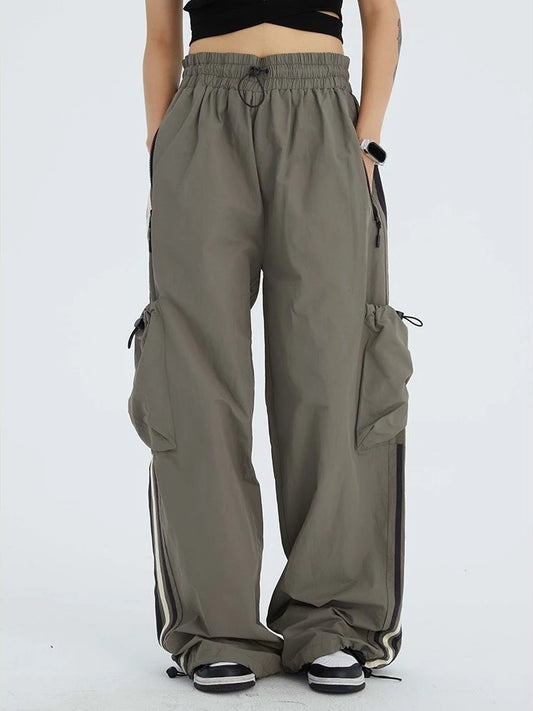 Vintage Streetwear Green Cargo Y2K Striped Baggy Sweatpants Oversize Pant