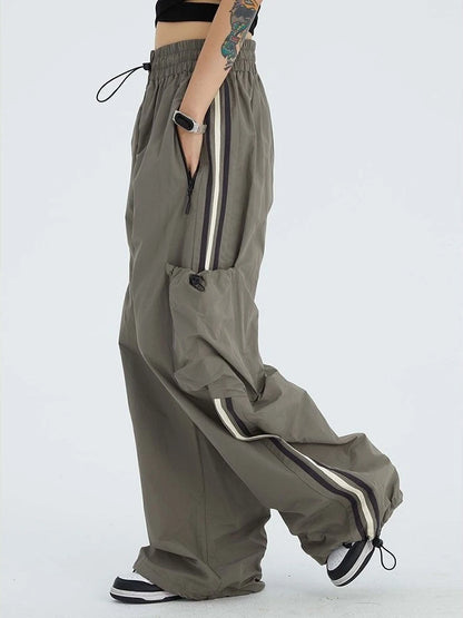 Vintage Streetwear Green Cargo Y2K Striped Baggy Sweatpants Oversize Pant