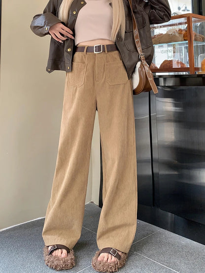 Vintage Wide Leg Brown Corduroy Japanese Style Oversize Solid Pant