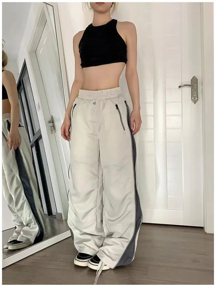 Y2K Beige Parachute Vintage Streetwear Patchwork Baggy Oversize Sweatpants Trendy Pant Main image