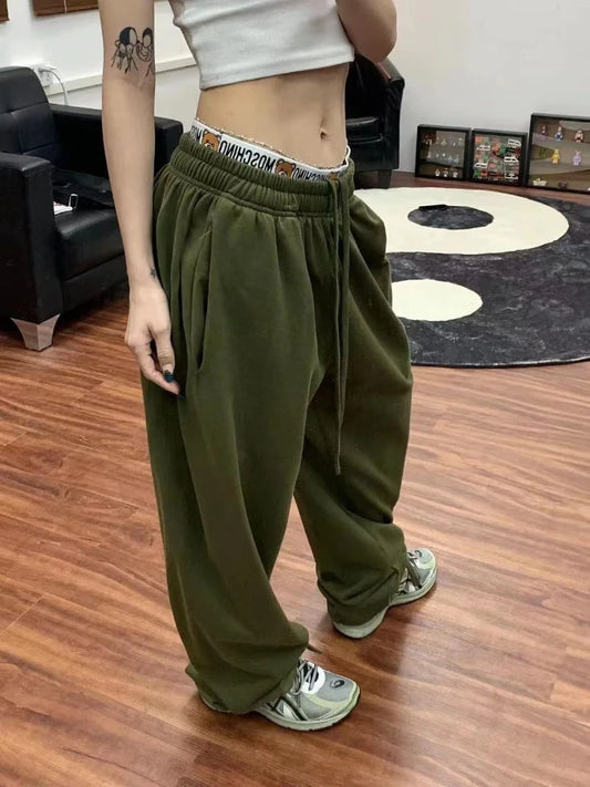 Green Baggy Sweatpants Women Kpop Korean Oversize 90s Streetwear Pant
