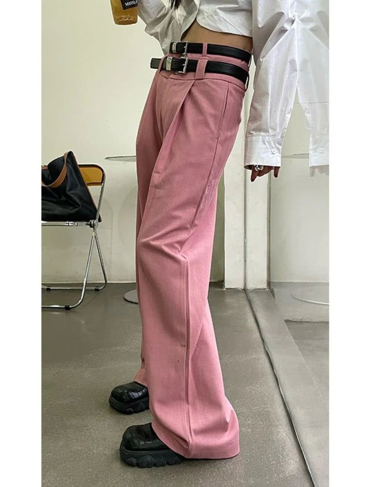 Y2K Korean Style Pink Wide Leg Harajuku Cyber Punk Belt Oversize Hippie Pant