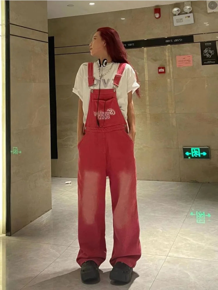 Y2K Kpop Pink Suspender Harajuku High Streetwear Oversize Korean Hippie Pant Main image
