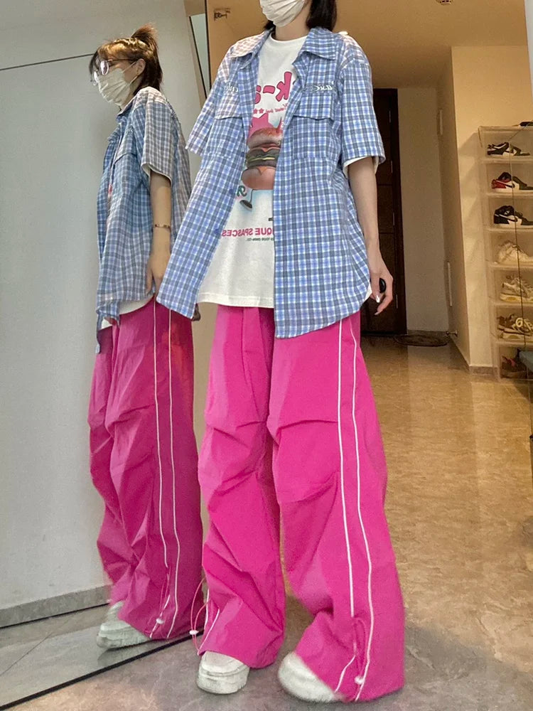 Y2K Pink Quick Dry Sweatpants Harajuku Kpop Oversized Wide Leg Sport Pant