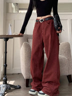 Red Oversize Denim Acubi Fashion High Waist Pant