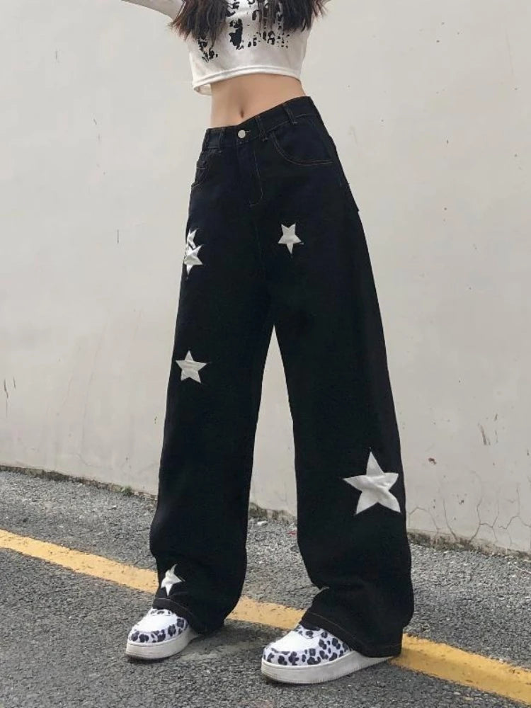 Retro Print Black Cargo Women Gothic Punk Oversize Pant