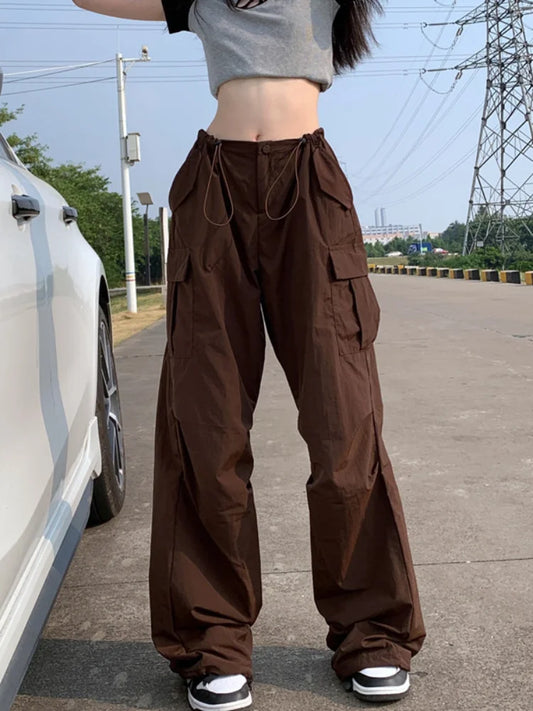 Brown Cargo Parachute Women Vintage Retro Hippie Oversize Pant