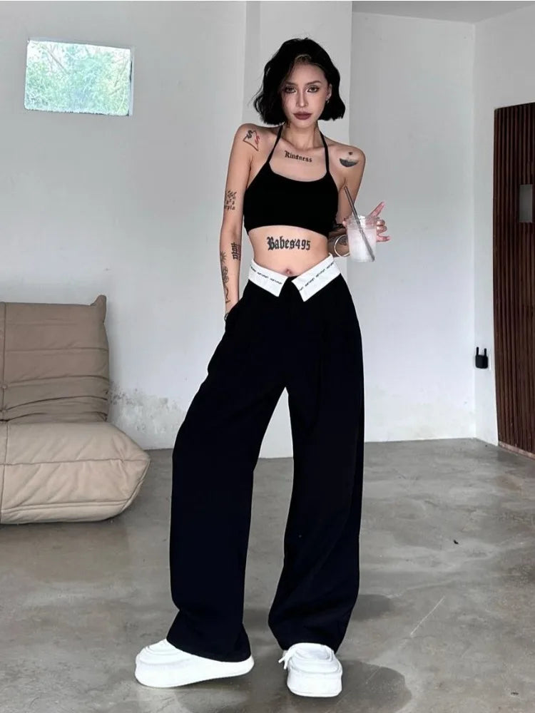 Y2K Vintage Black Cyber Punk Patchwork High Waisted Baggy Cargo Pant Main image