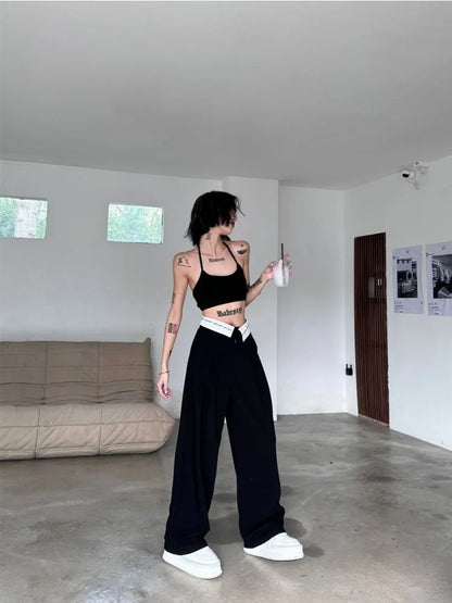 Y2K Vintage Black Cyber Punk Patchwork High Waisted Baggy Cargo Pant