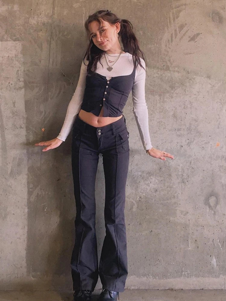 Low Rise Black Vintage 90s Women Y2K Harajuku Denim Pant