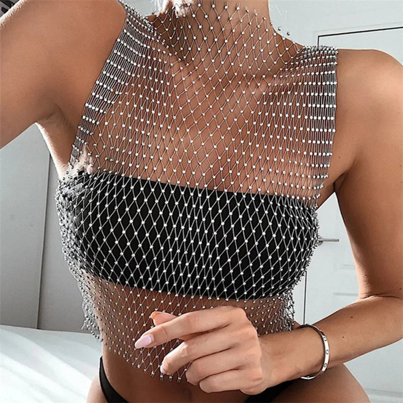Rhinestone Fishnet Mesh Sheer Top Main image