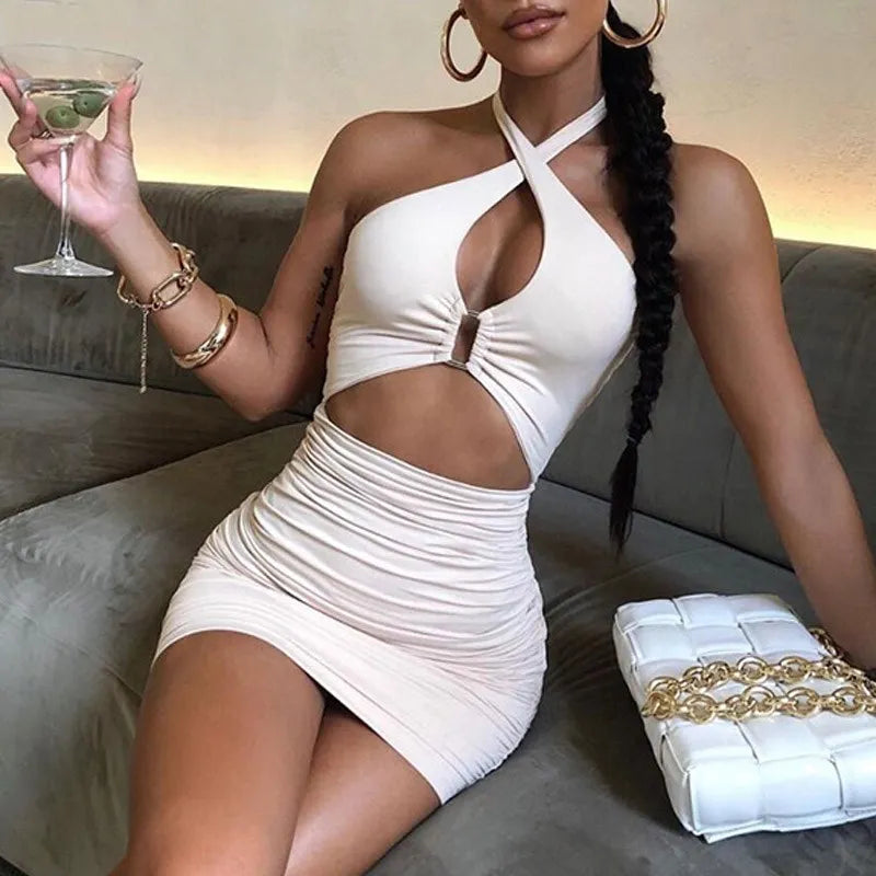 Hollow Ruched Halter Bodycon Mini Dress Secondary image