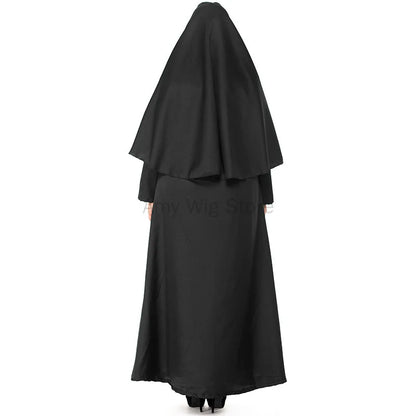 Plus Size Nun Black Robe Religious Priest Sister Cosplay Party Costume