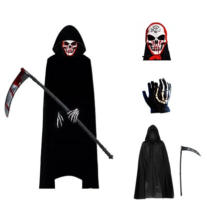 Halloween Death Black Cloak Skull Skeleton Ball Holiday Prop Costume