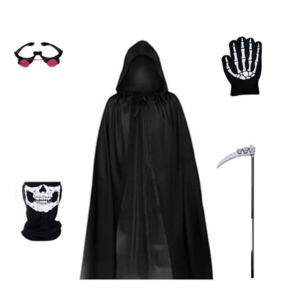 Halloween Death Black Cloak Skull Skeleton Ball Holiday Prop Costume