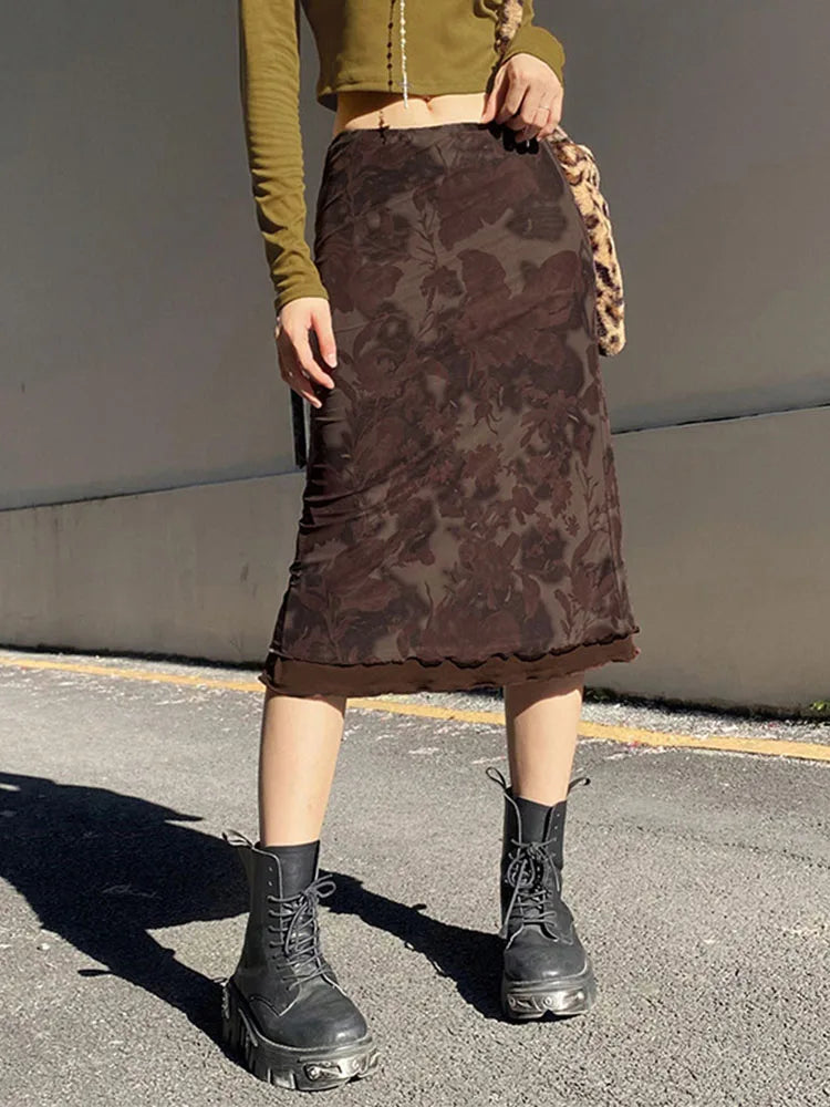 Harajuku Vintage Gothic Grunge Aesthetic Summer Floral Print Skirt Main image