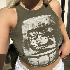 Printed Y2K Cropped Tank Cami Top