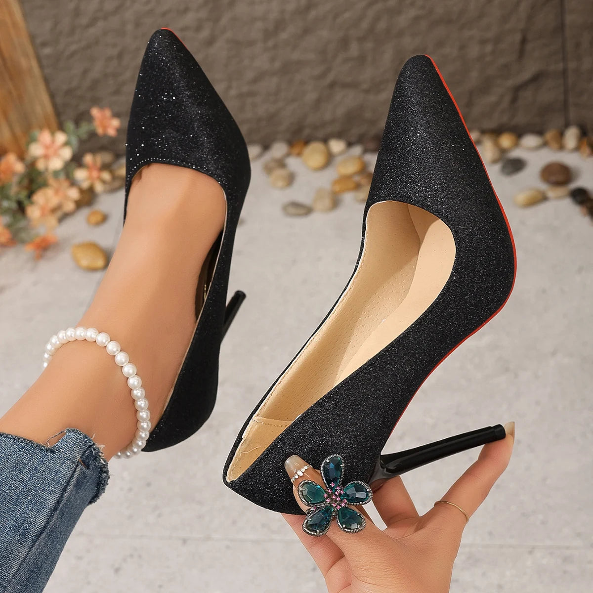 Designer Pointed Toe Red Bottom  Party High Heels High Heel