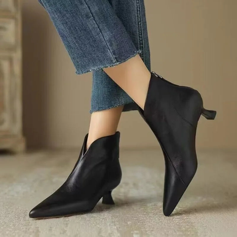 High Quality Commuting Office  Pointed Toe Women's Ankle Boots Fashion Zipper Low Heel Pumps Main image