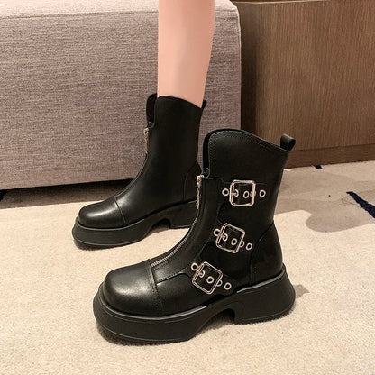 High Quality Autumn Metal Belt Buckle Design Punk Waterproof Anti slip Ankle Boot