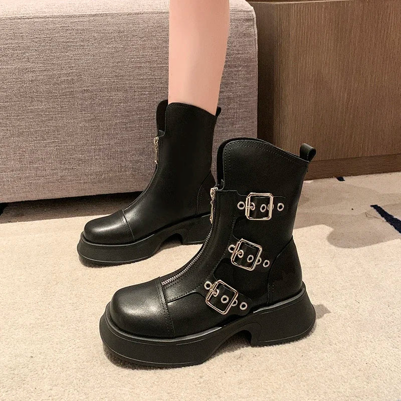 High Quality Autumn Metal Belt Buckle Design Punk Waterproof Anti slip Ankle Boot Main image