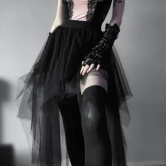 High Waisted Irregular Net Yarn Summer Gothic Casual  Clothes Skirt