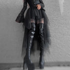 High Waisted Irregular Net Yarn Summer Gothic Casual  Clothes Skirt