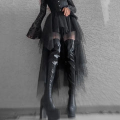 High Waisted Irregular Net Yarn Summer Gothic Casual  Clothes Skirt
