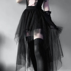 High Waisted Irregular Net Yarn Summer Gothic Casual  Clothes Skirt