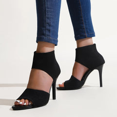 Hot Designer Knitted High Heel Open Toe  Leopard Print High Heel