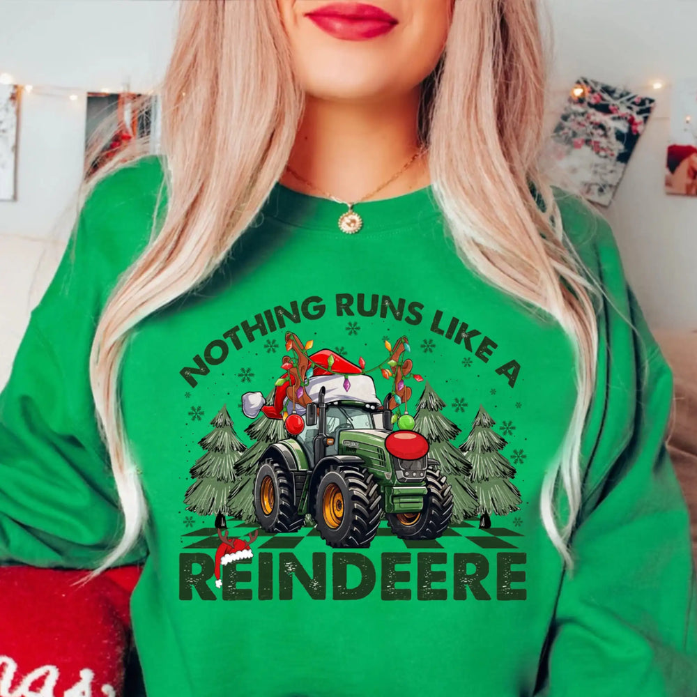 Hot Sale Nothing Runs Like Reindeer Farm Fallow Girl Christmas Hoodie Green / S Hoodies-L